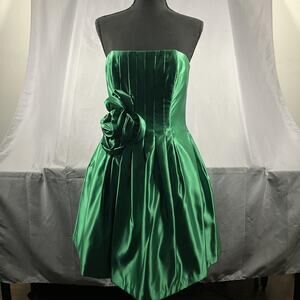Vintage Jessica McClintock Dress Womens 8 Green Strapless Made in USA Party 80s